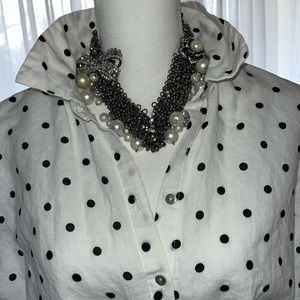Black & White Linen Polka Dot Blouse